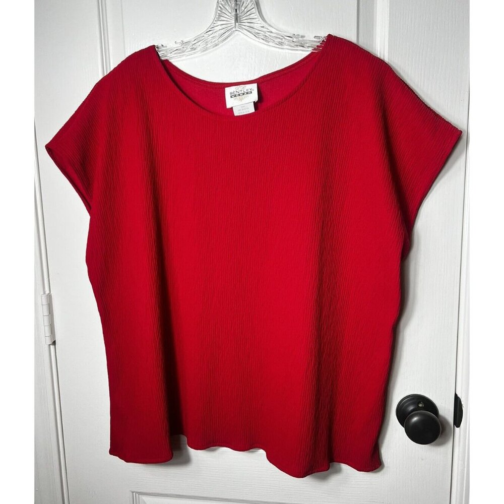Bentley Woman Red Top Size 22W Sleeveless  Crinkle Fabric‎ Shoulder Pads USA